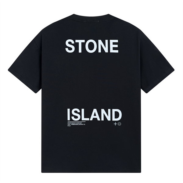 STONE ISLAND コピー Tシャツ 白 ボディ 爆発的デザイン 黒 ロゴ コットン カジュアル ファッション ストーンアイランド