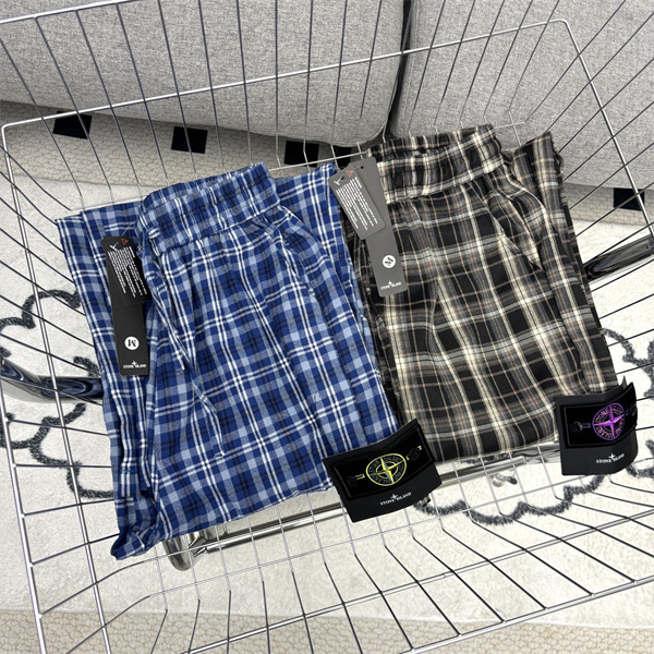 ストーンアイランド スーパーコピー カジュアルパンツ チェック柄 ウエスト調整パッチ STONE ISLAND