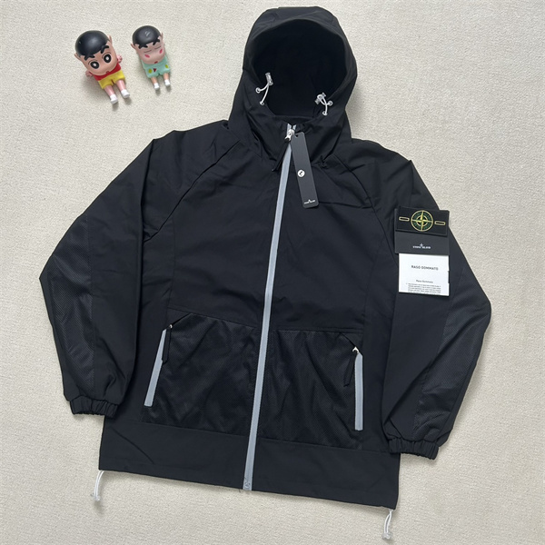 ストーンアイランド コピー ジャケット メンズ ブラック ライトグレー フード ジッパーポケット STONE ISLAND