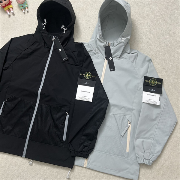 ストーンアイランド コピー ジャケット メンズ ブラック ライトグレー フード ジッパーポケット STONE ISLAND
