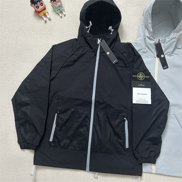 ストーンアイランド コピー ジャケット メンズ ブラック ライトグレー フード ジッパーポケット STONE ISLAND
