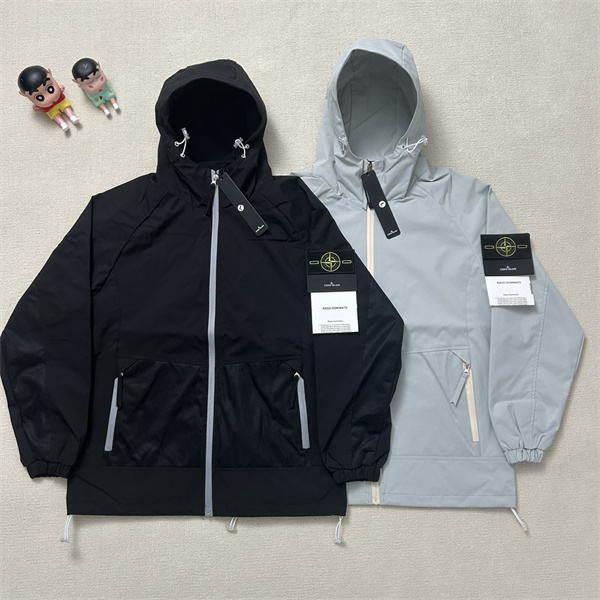 ストーンアイランド コピー ジャケット メンズ ブラック ライトグレー フード ジッパーポケット STONE ISLAND