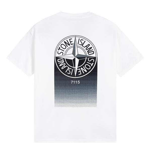 ストーンアイランド 偽物 Tシャツ 白 ロゴ グラデーションデザイン コットン 洗練 カジュアル STONE ISLAND