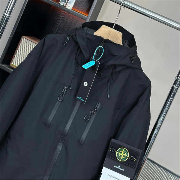 STONE ISLAND 偽物 ジャケット メンズ ブラック ダブルジッパーポケット アイコニックパッチ ストーンアイランド