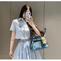 ミュウミュウ コピー セットアップ ブルーシャツ フレアスカート ロゴエレガンス MIUMIU