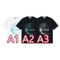 STONE ISLAND コピー Tシャツ グラフィック 波デザイン ブランドロゴ ターコイズ カジュアル メンズ ストーンアイランド