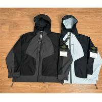 ストーンアイランド STONE ISLAND スーパーコピー  ジャケット ブラック ライトグレー ロゴ フード付き 防風 ジッパーポケット