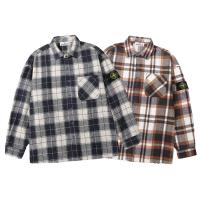 STONE ISLAND 偽物 チェックシャツ メンズ ブラウン チェック柄 アイコニックパッチ ストーンアイランド