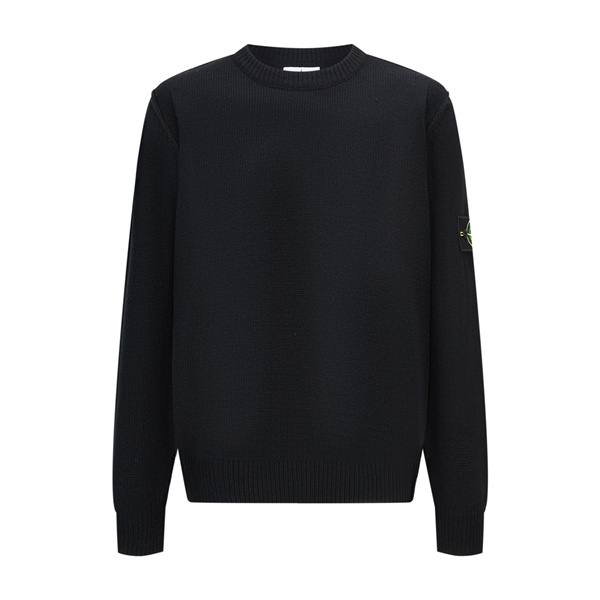 洗練印象 きれい編み クルーネック ニット ブラック STONE ISLAND ストーンアイランド コピー