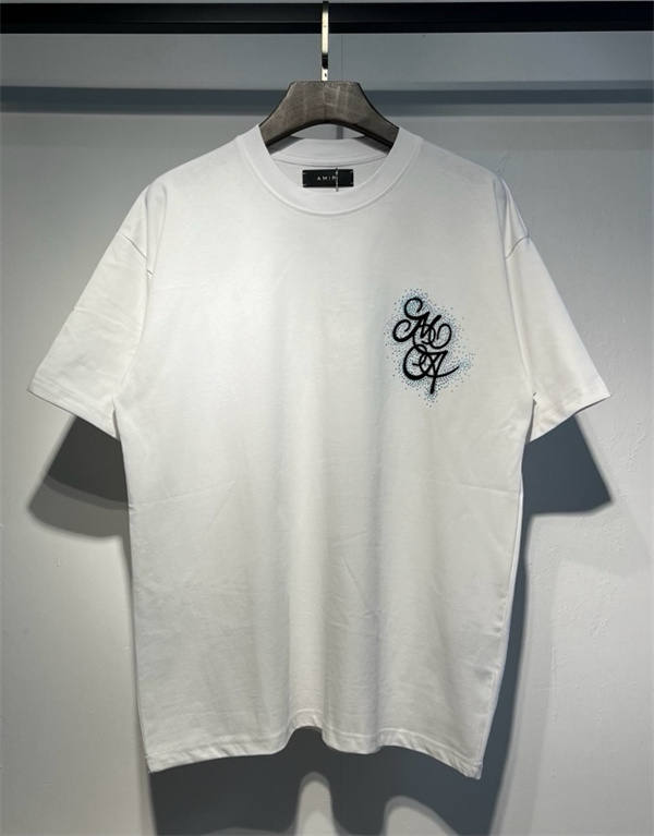 AMIRI アミリ 半袖Tシャツ ラインストーン装飾 フロッキープリント オーバーサイズ ストリート ラグジュアリー メンズ レディース