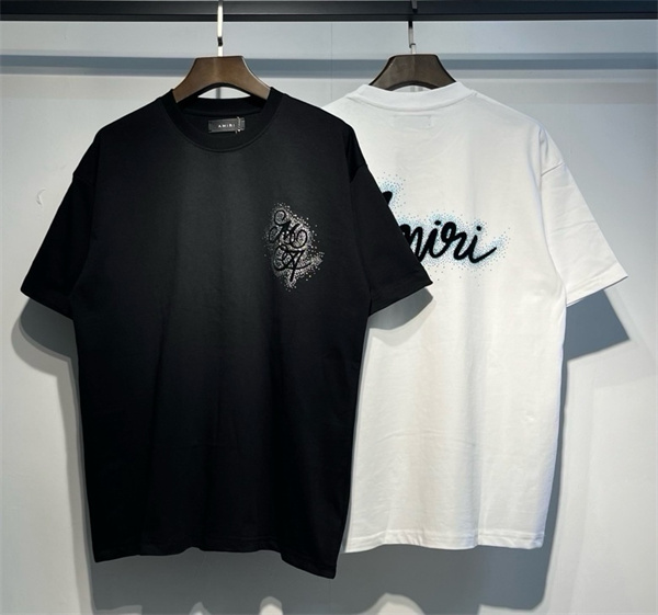 AMIRI アミリ 半袖Tシャツ ラインストーン装飾 フロッキープリント オーバーサイズ ストリート ラグジュアリー メンズ レディース