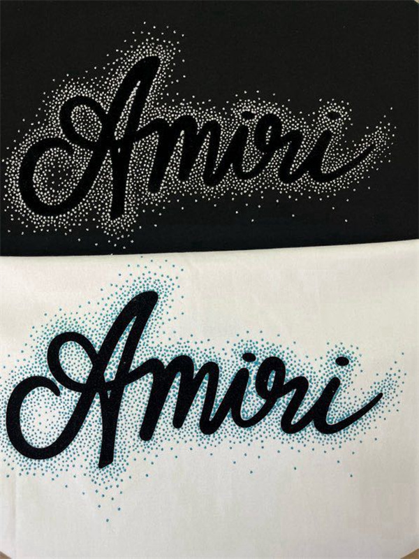 AMIRI アミリ 半袖Tシャツ ラインストーン装飾 フロッキープリント オーバーサイズ ストリート ラグジュアリー メンズ レディース