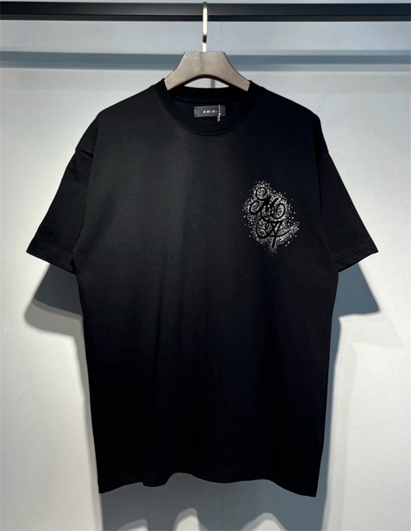 AMIRI アミリ 半袖Tシャツ ラインストーン装飾 フロッキープリント オーバーサイズ ストリート ラグジュアリー メンズ レディース