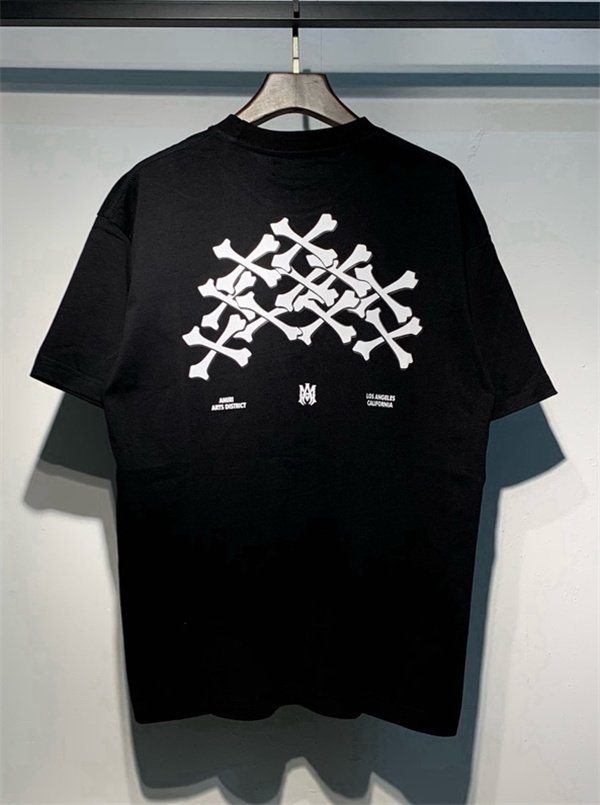アミリ AMIRI コピー BONES STACKED Tシャツ メンズ 半袖 骨プリント ストリート ブラック ロゴT オーバーサイズ