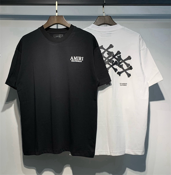 アミリ AMIRI コピー BONES STACKED Tシャツ メンズ 半袖 骨プリント ストリート ブラック ロゴT オーバーサイズ