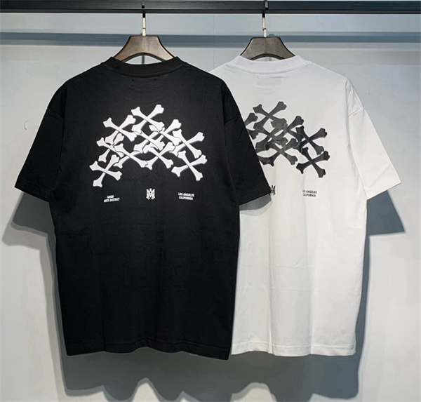アミリ AMIRI コピー BONES STACKED Tシャツ メンズ 半袖 骨プリント ストリート ブラック ロゴT オーバーサイズ