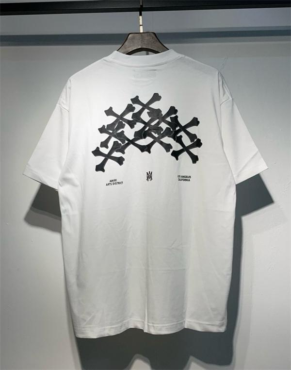 アミリ AMIRI コピー BONES STACKED Tシャツ メンズ 半袖 骨プリント ストリート ブラック ロゴT オーバーサイズ