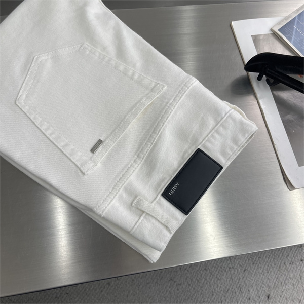 AMIRI アミリ 2026新作 ダメージ ホワイトデニムパンツ ストレッチ スリムフィット ジーンズ メンズ