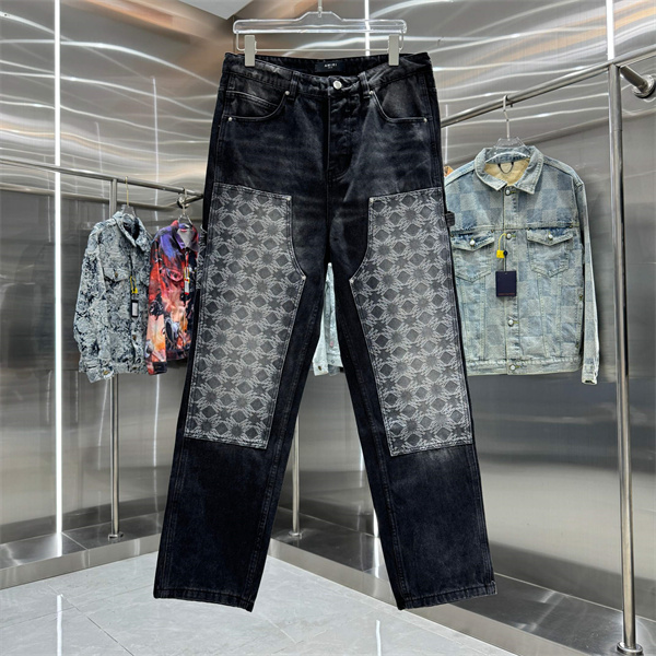 ジャカードパネル モノグラム調切替 ヴィンテージウォッシュ AMIRI アミリ コピー デニムパンツ ストレートシルエット 話題沸騰