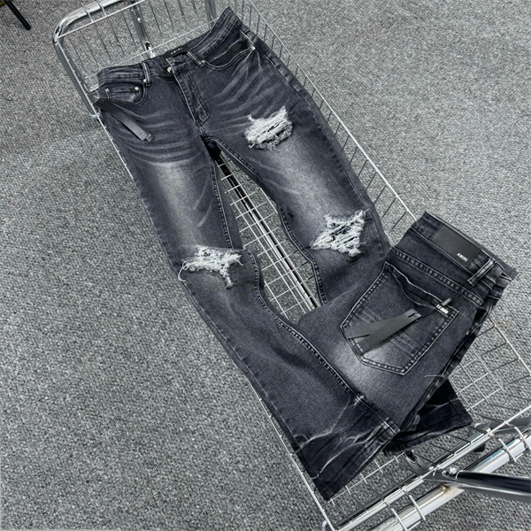  膝リブ切替 クラッシュアクセント AMIRI アミリ コピー バイカーデニムパンツ 細身フィット メンズ 話題度上昇