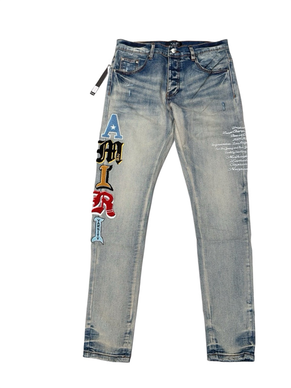 スクリプト刺繍 ヴィンテージフェード AMIRI アミリ コピー デニムパンツ スリムストレート 注目度急伸