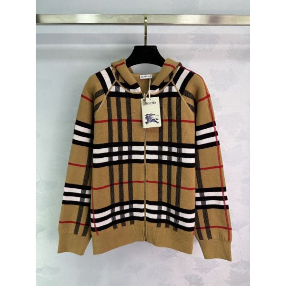 定番映え 長袖ニットセーター 配色ライン BURBERRY バーバリー コピー フーデッドニット ドローコードフード