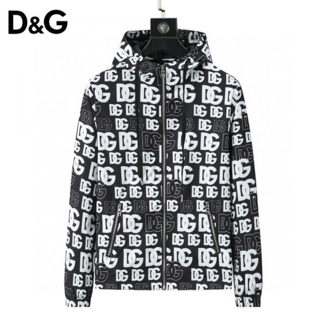 DG総柄 フードジャケット ジップアップ 人気商品 DOLCE & GABBANA ドルチェ＆ガッバーナ コピー ジャケット モノトーン調 ライトアウター