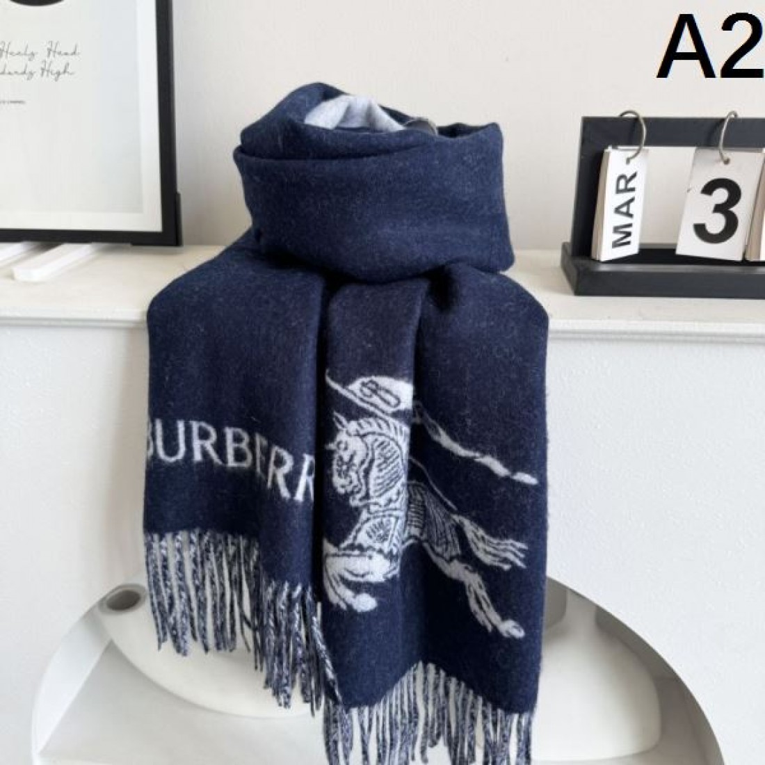 BURBERRY バーバリー コピー マフラー ホースロゴ入り バイカラー切替 フリンジ付き 大判ストール風 モードカジュアル