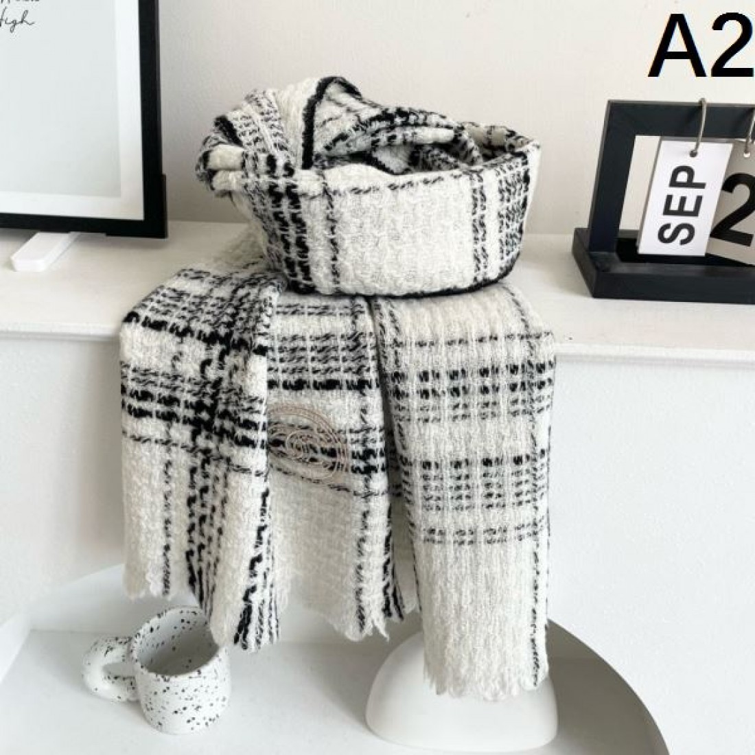 ミックスカラー CHANEL シャネル コピー ストール ピンク×ボルドー×グレーライン ニット織りデザイン 柔らかな巻き心地