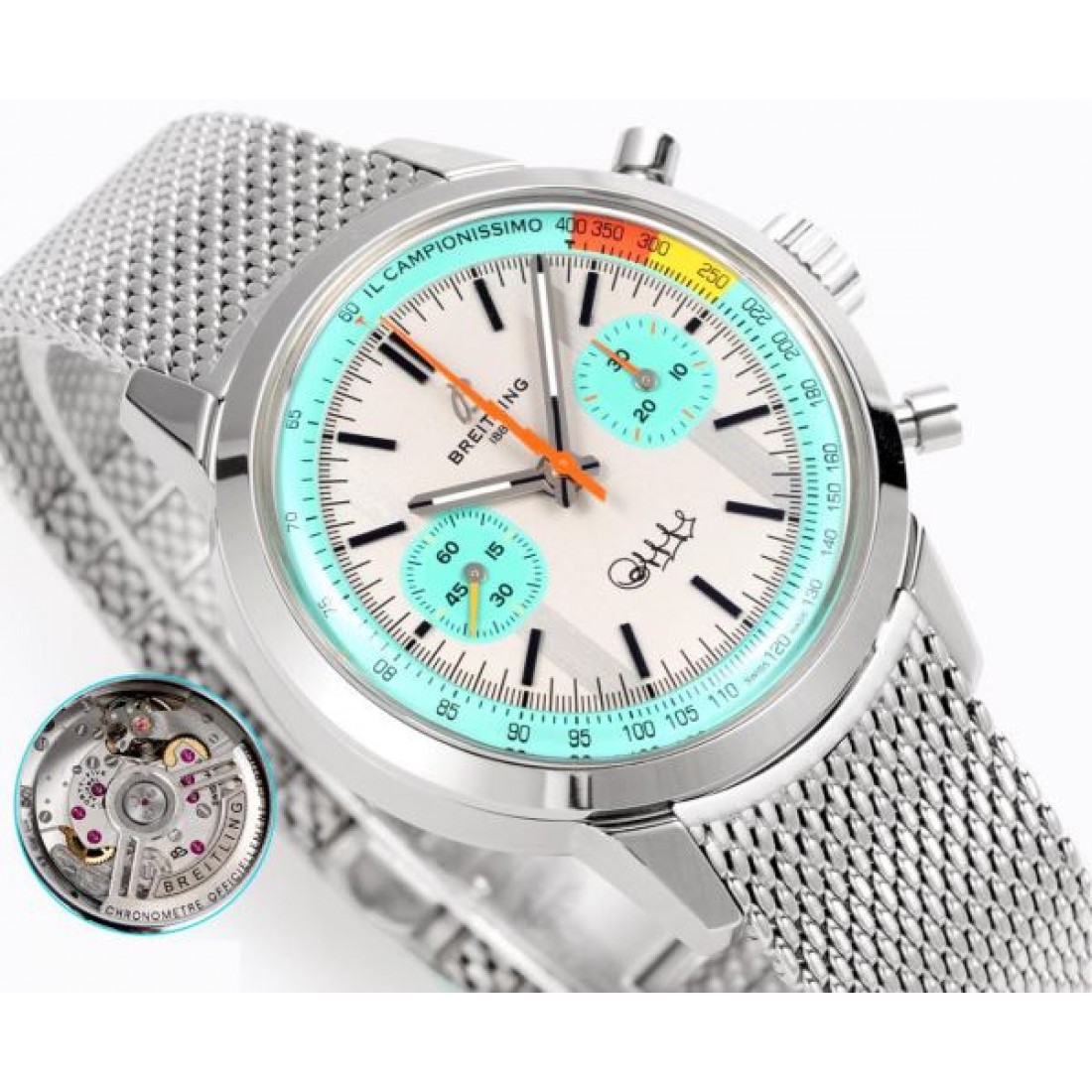メタルメッシュベルト タキメーター風ベゼル クロノグラフ調 BREITLING ブライトリング コピー 腕時計 デイリー主力 人気上昇中
