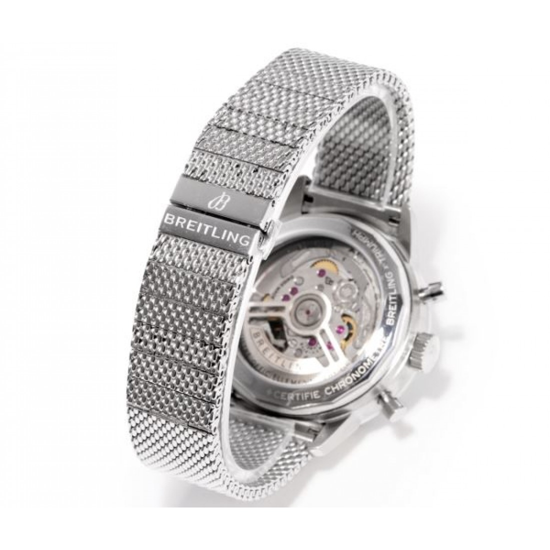 BREITLING ブライトリング 腕時計 クロノグラフ調 メタルメッシュベルト 細密インデックス 立体ケース 注目度高め
