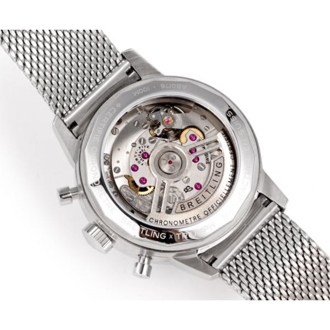 BREITLING ブライトリング 腕時計 クロノグラフ調 メタルメッシュベルト 細密インデックス 立体ケース 注目度高め