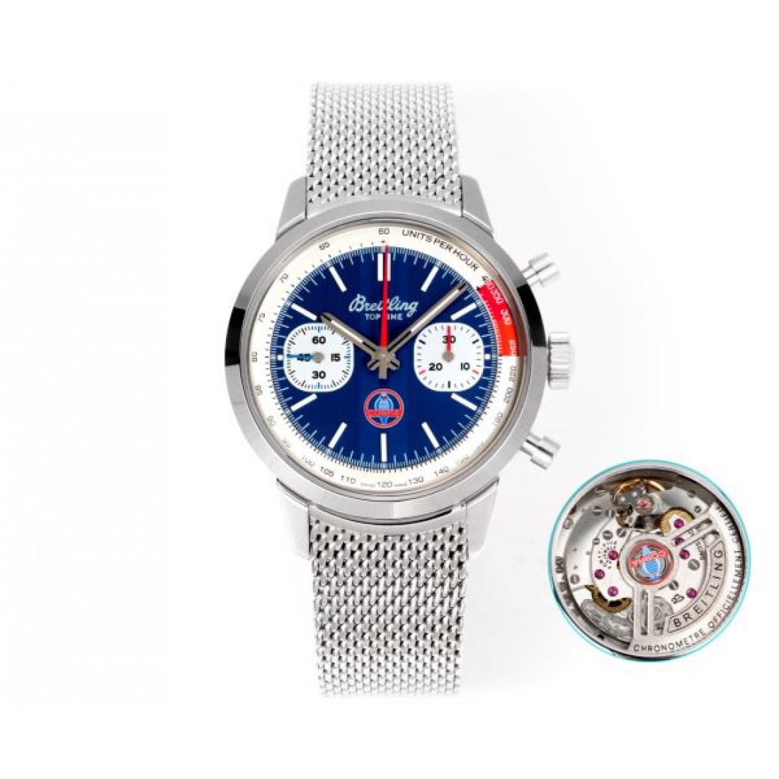 クロノグラフ調 メタルメッシュベルト 視認性インデックス BREITLING ブライトリング コピー 腕時計 立体ケース 注目度高め