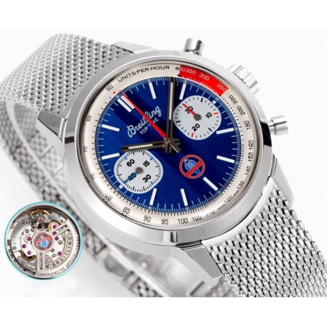 クロノグラフ調 メタルメッシュベルト 視認性インデックス BREITLING ブライトリング コピー 腕時計 立体ケース 注目度高め