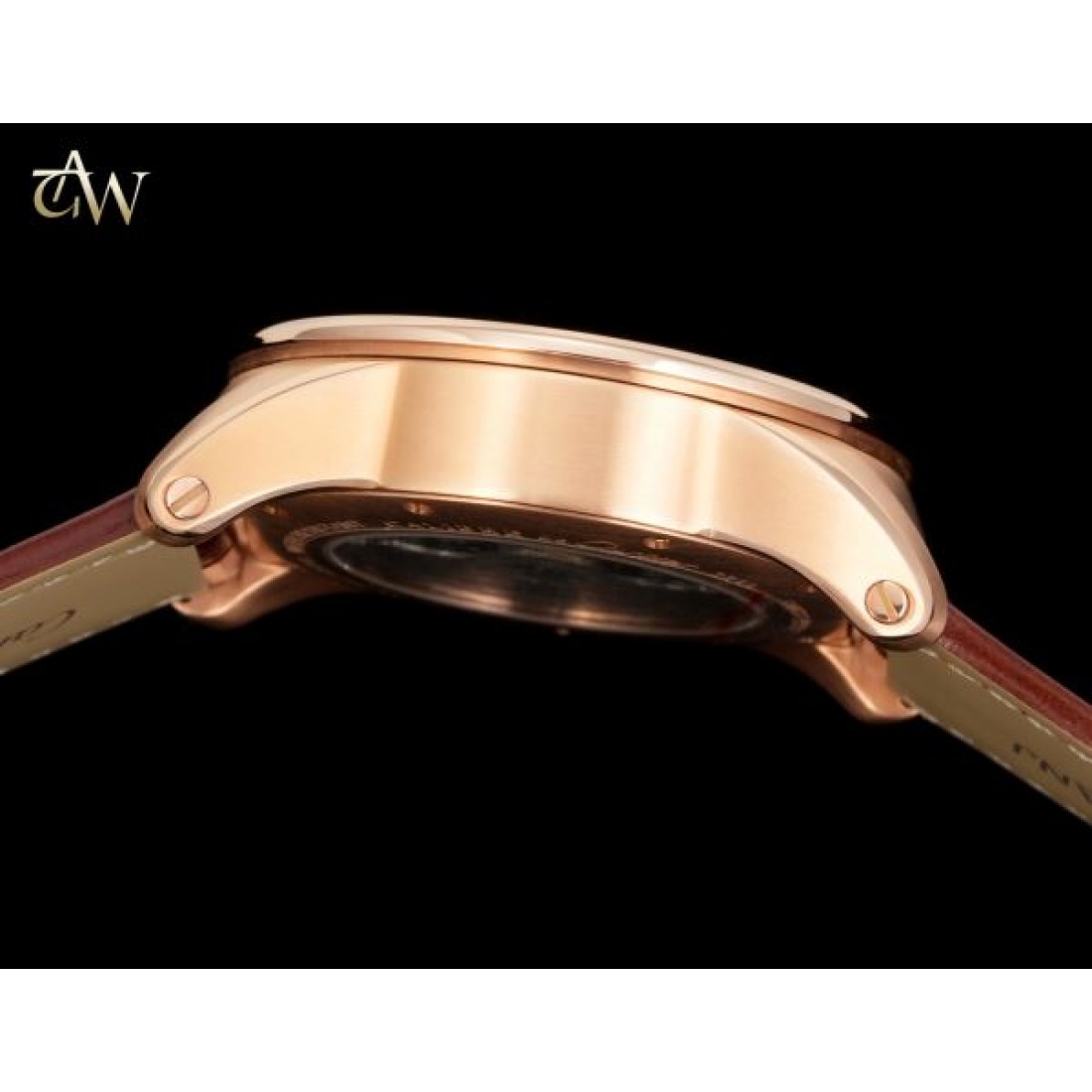ブラックダイヤルモデル Cartier カルティエ コピー 腕時計 ローズゴールドケース ローマ数字配置 ムーンフェイズ機能 レザーベルト
