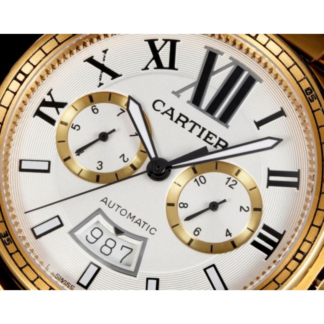 ピンクゴールド仕様 Cartier カルティエ コピー 腕時計 ホワイトダイヤル ローマンインデックス ムーンフェイズ ブラウンレザーストラップ