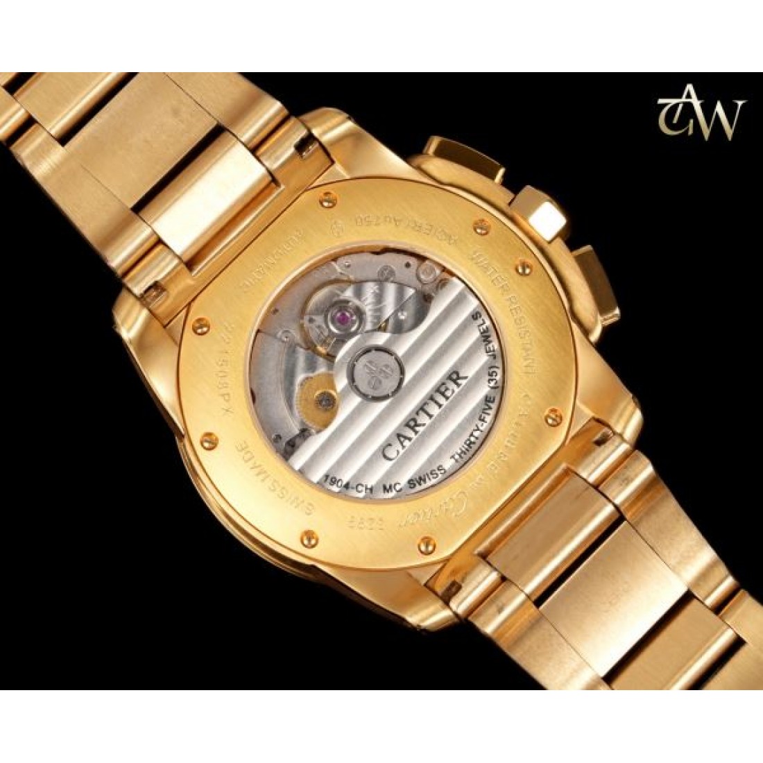 ピンクゴールド仕様 Cartier カルティエ コピー 腕時計 ホワイトダイヤル ローマンインデックス ムーンフェイズ ブラウンレザーストラップ