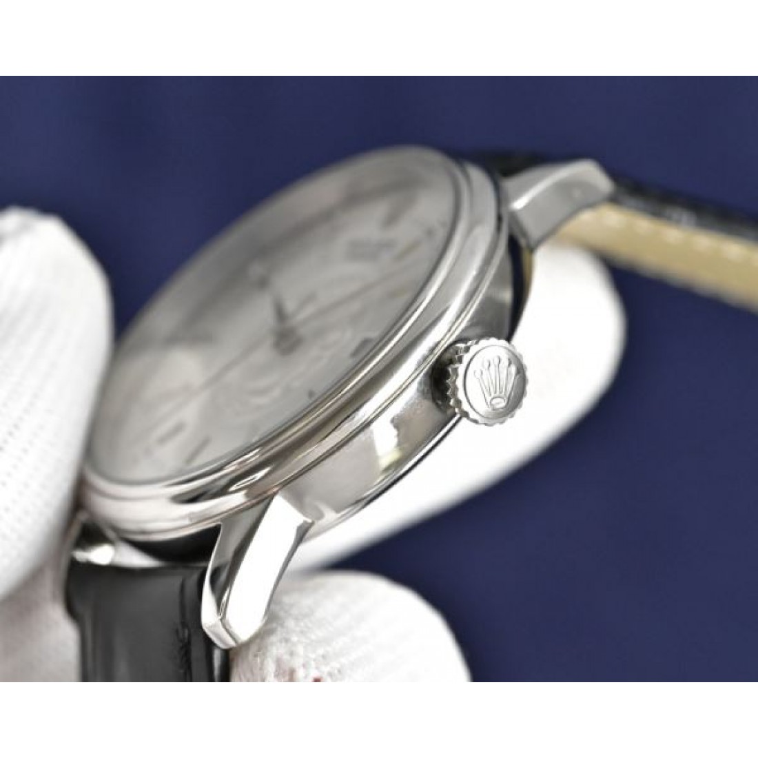ゴールドダイヤル カレンダー表示 ROLEX ロレックス コピー デイトジャスト 腕時計 レザーストラップ エレガントモデル