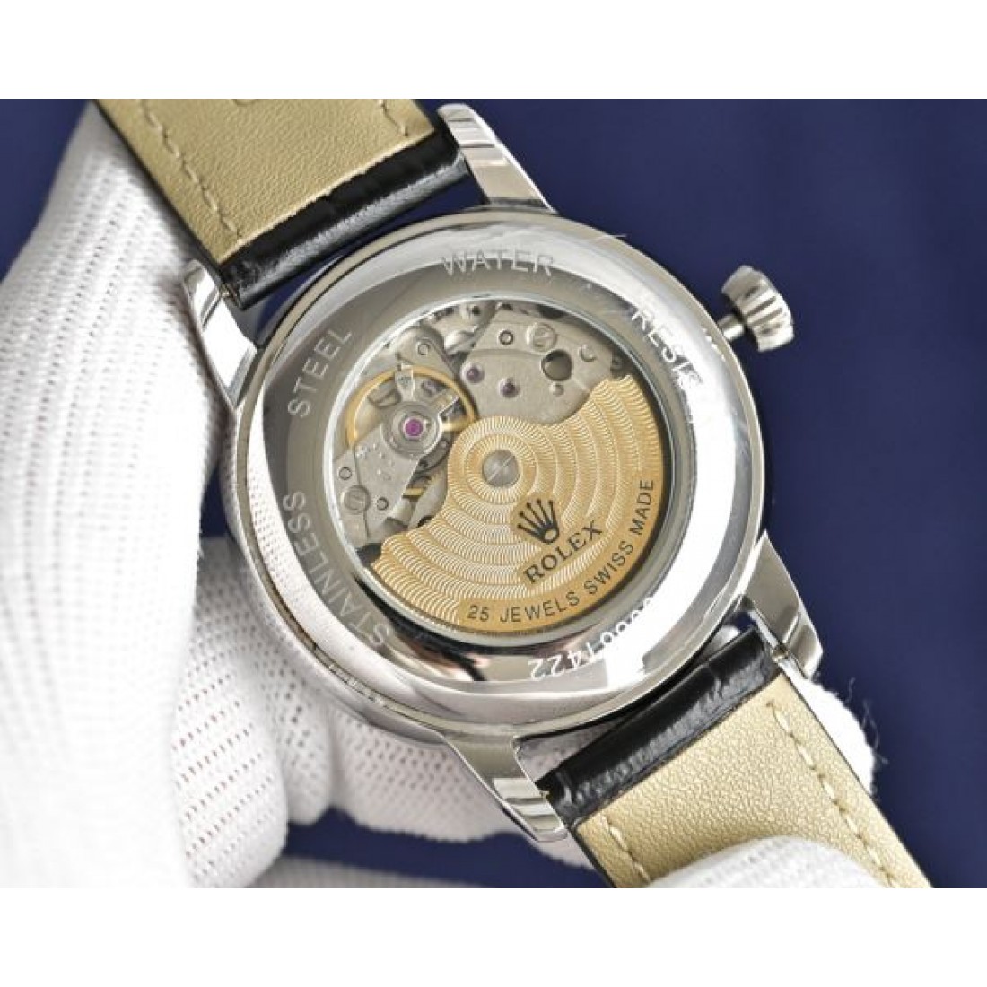 ゴールドダイヤル カレンダー表示 ROLEX ロレックス コピー デイトジャスト 腕時計 レザーストラップ エレガントモデル
