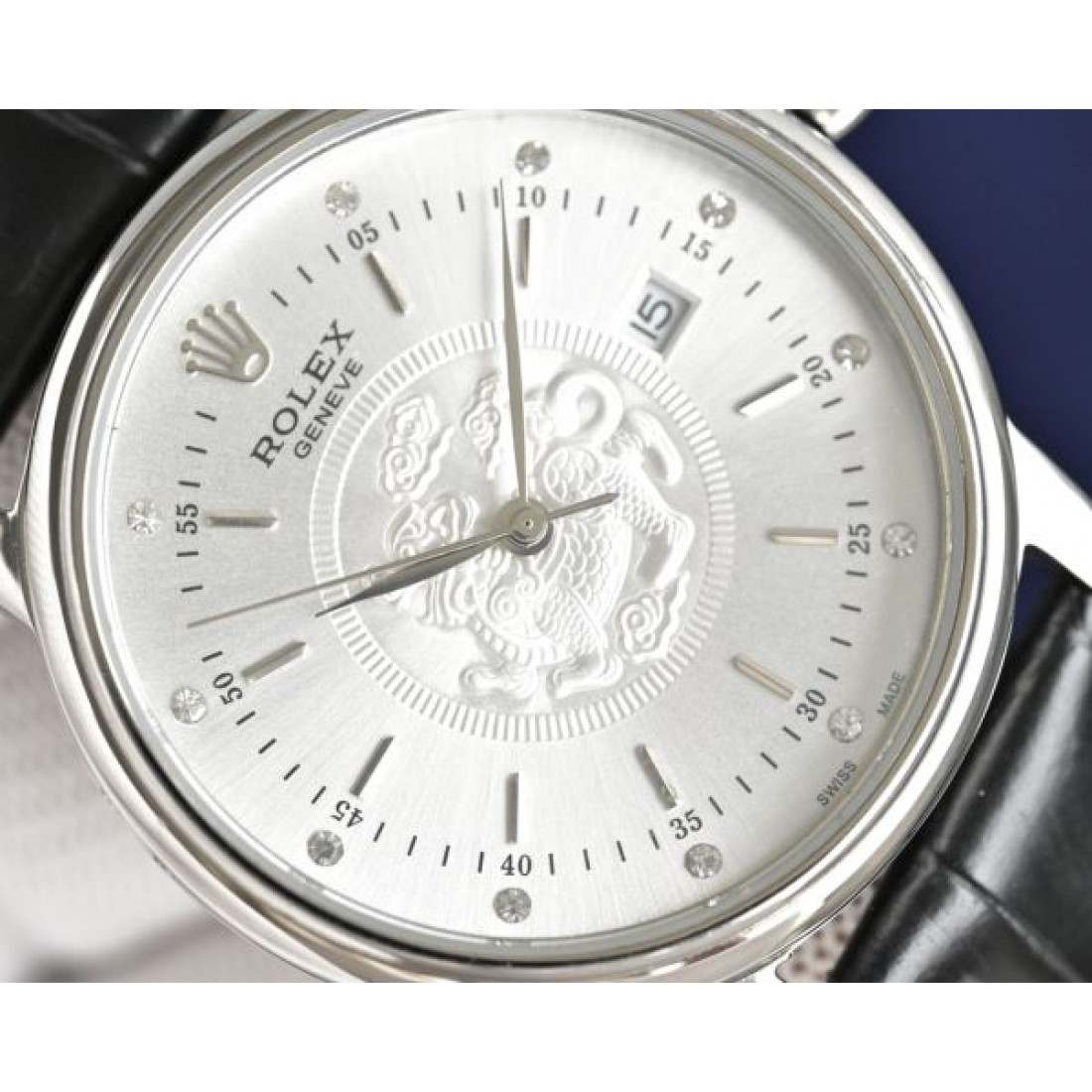 ゴールドダイヤル カレンダー表示 ROLEX ロレックス コピー デイトジャスト 腕時計 レザーストラップ エレガントモデル