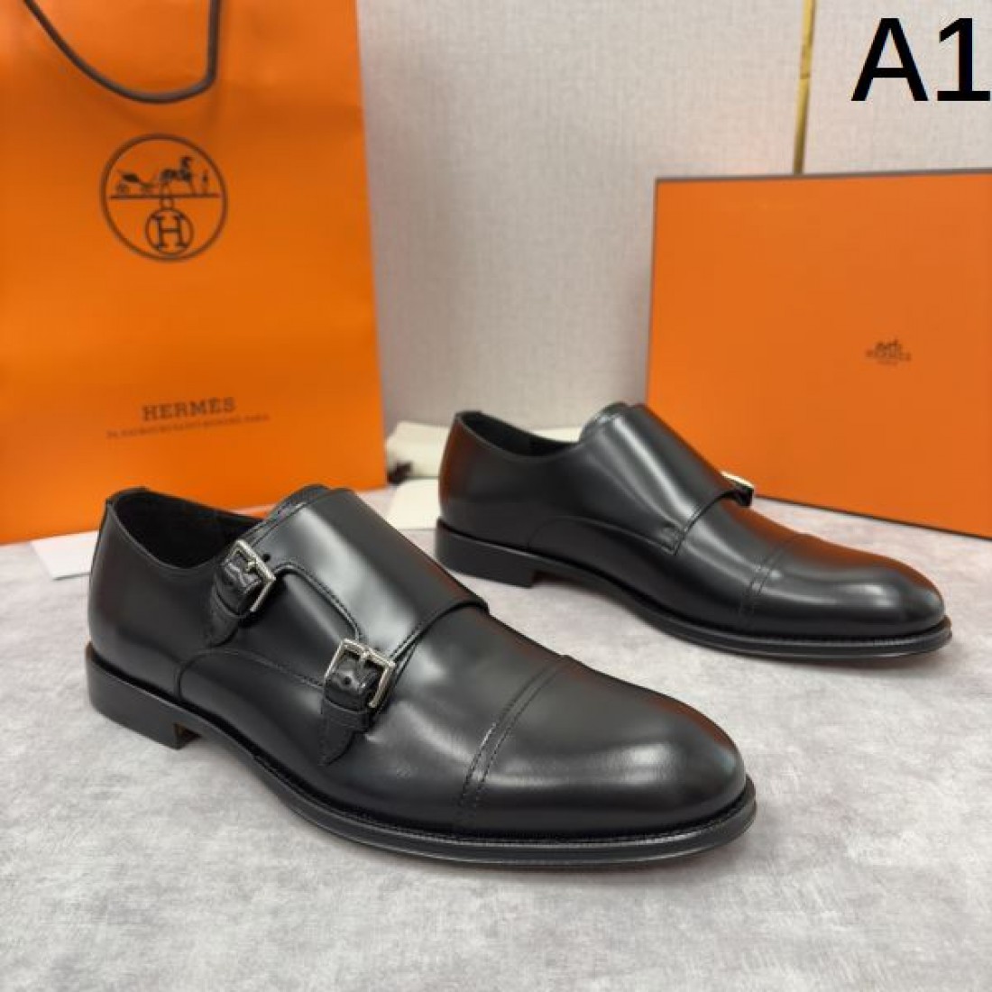 ダブルモンクストラップシューズ キャップトゥ HERMÈS エルメス コピー シューズ クラシックドレス 洗練フォルム 紳士スタイル