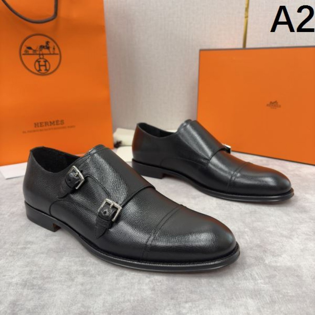 ダブルモンクストラップシューズ キャップトゥ HERMÈS エルメス コピー シューズ クラシックドレス 洗練フォルム 紳士スタイル