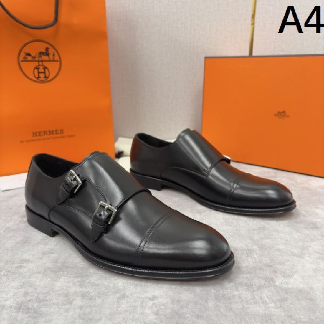 ダブルモンクストラップシューズ キャップトゥ HERMÈS エルメス コピー シューズ クラシックドレス 洗練フォルム 紳士スタイル