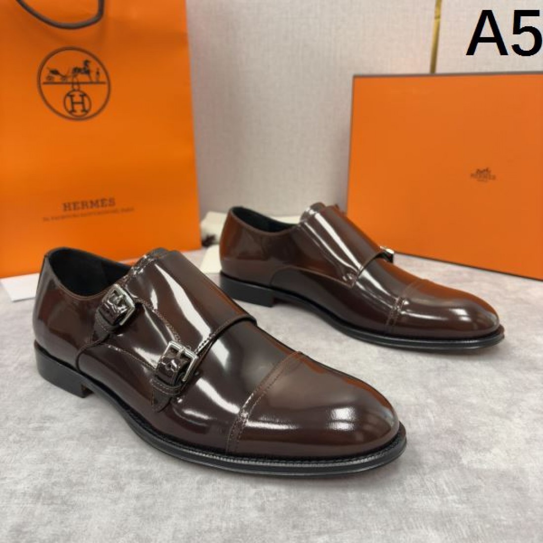 ダブルモンクストラップシューズ キャップトゥ HERMÈS エルメス コピー シューズ クラシックドレス 洗練フォルム 紳士スタイル
