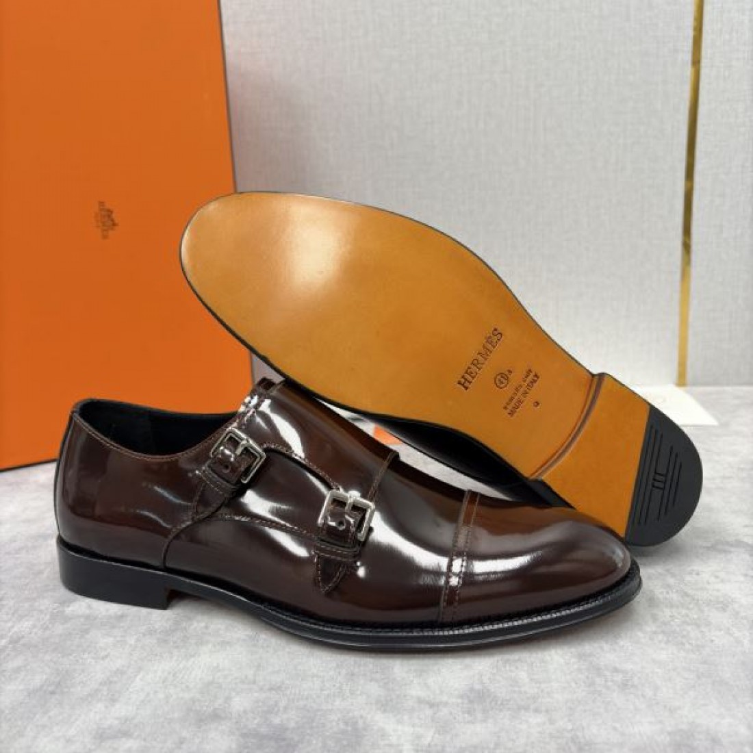 ダブルモンクストラップシューズ キャップトゥ HERMÈS エルメス コピー シューズ クラシックドレス 洗練フォルム 紳士スタイル