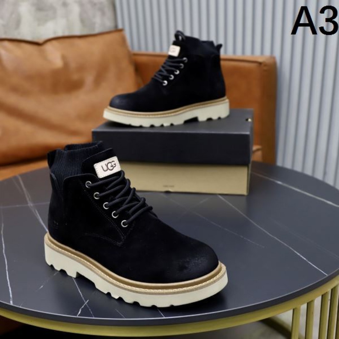 UGG アグ コピー ワークブーツ キャメルブラウン スエード素材 厚底ラバーソール レースアップデザイン 防滑仕様 秋冬アウトドア