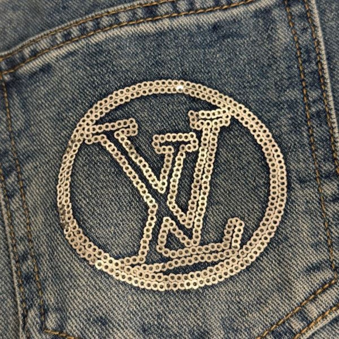 上品 クラシック Louis Vuitton ルイヴィトン デニムパンツ コピー ワイドパンツ 刺繍ロゴ ハイウエスト