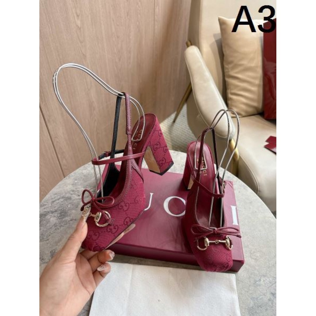 GUCCI グッチ コピー パンプス ホースビット バックストラップ リボンデザイン チャンキーヒール レディースシューズ