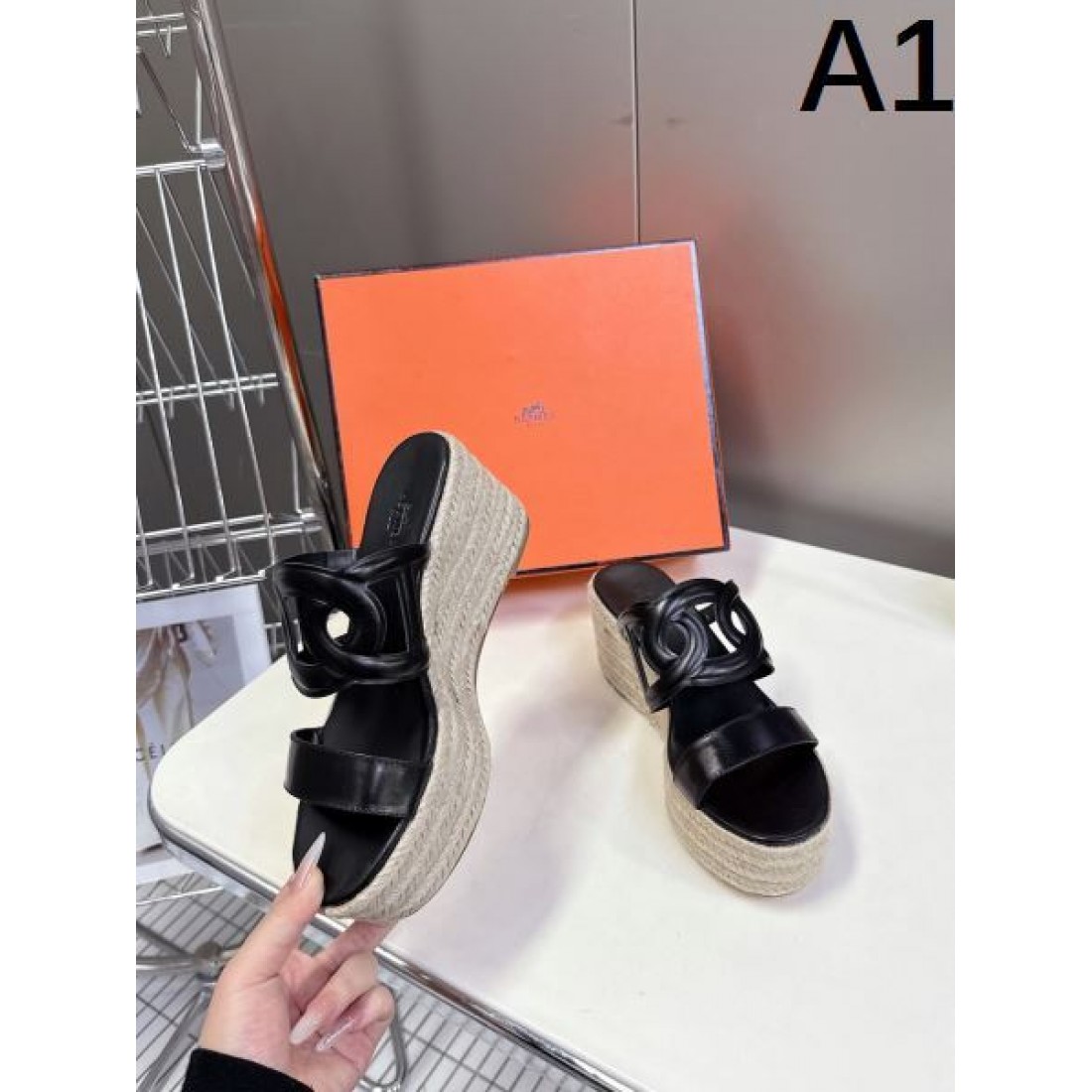 ウェッジソール Hモチーフ 厚底ミュール Hermès エルメス コピー サンダル レディース人気シューズ