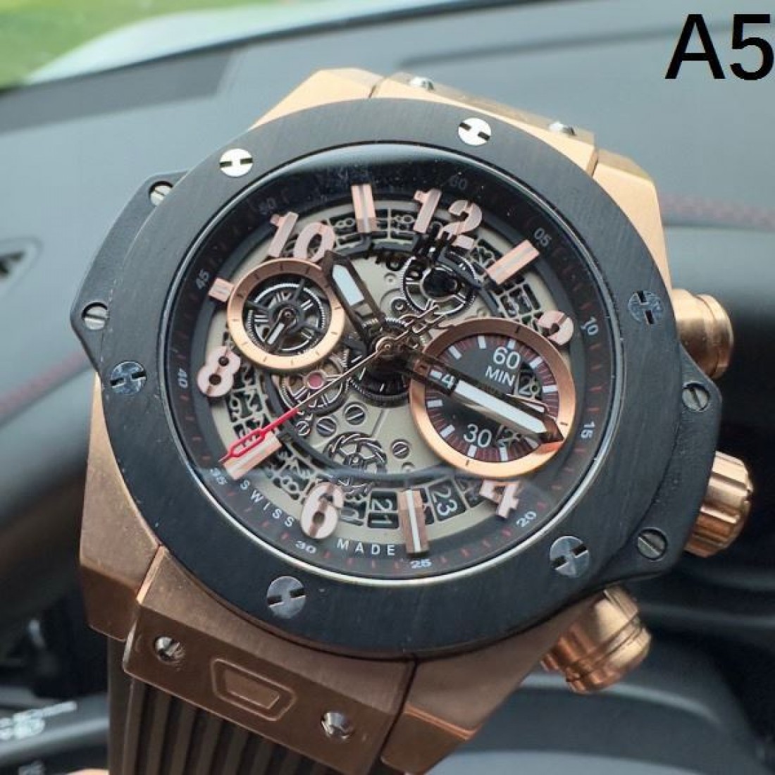 BIG BANG ビッグバン スケルトンダイヤル クロノグラフ 激安 HUBLOT ウブロ コピー 腕時計 ラバーベルト 自動巻き メンズ